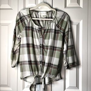 French Laundry Green Plaid  Tie Front Top preowned